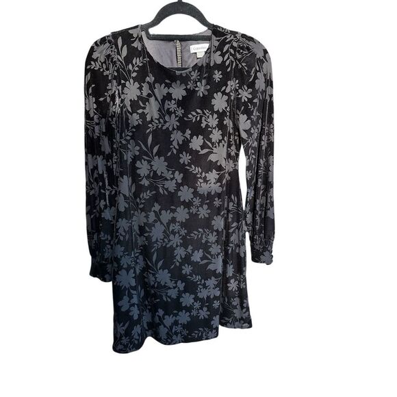 Calvin Klein Women's Petite Black Floral Long Sleeve Party Dress 4 - Picture 2 of 8
